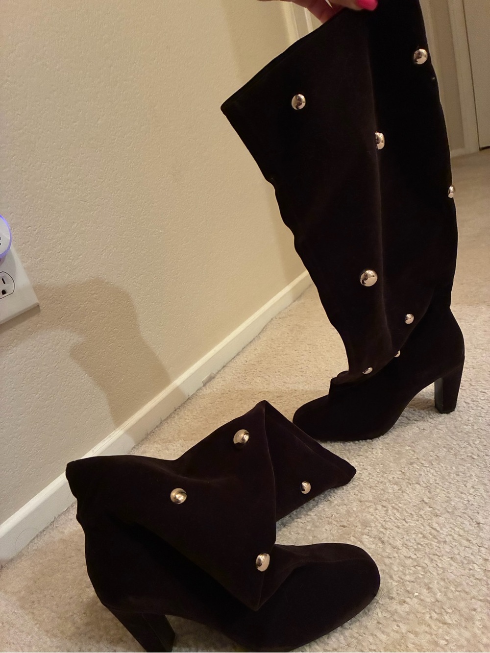 Zara Black Studded Over-The-Knee Heel Boots